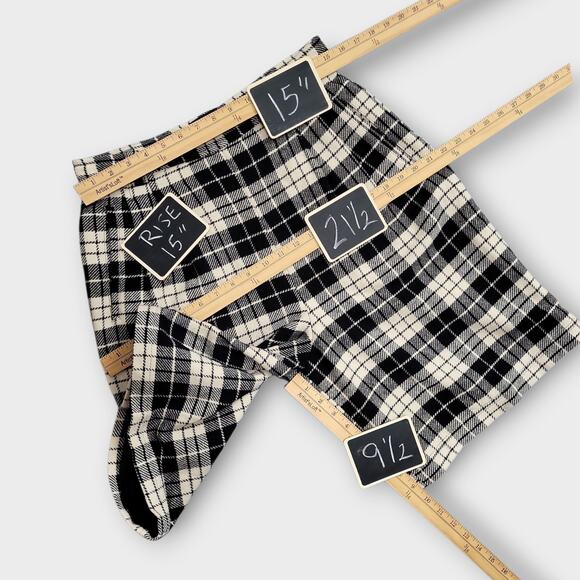Vintage Gap Wool Plaid Shorts Womens Large Black Cream Bermuda High Waist - Picture 4 of 14